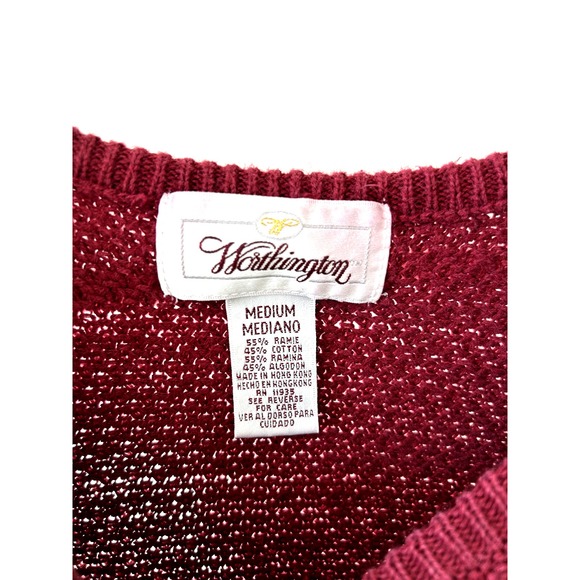 WORTHINGTON M Red Cable Knit Vest Ramie Cotton Vintage Medium Christmas Festive - Picture 3 of 10